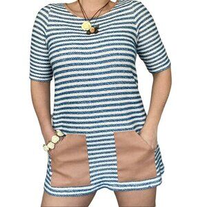 🟣🟣🟣 9-H15 ANTHROPOLOGIE Women's Striped Pocket Tunic Dress Size Small